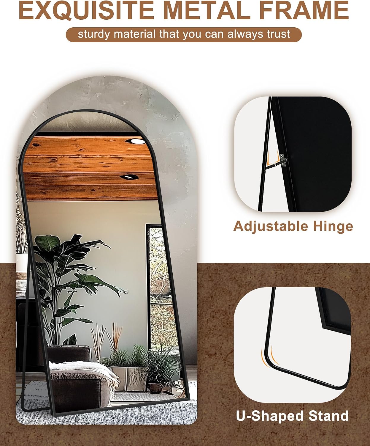 Delma Arched Mirror Full Length,Standing Mirror Full Body,Large Floor with Stand for Wall Entryway Door Bedroom Bathroom Living Room