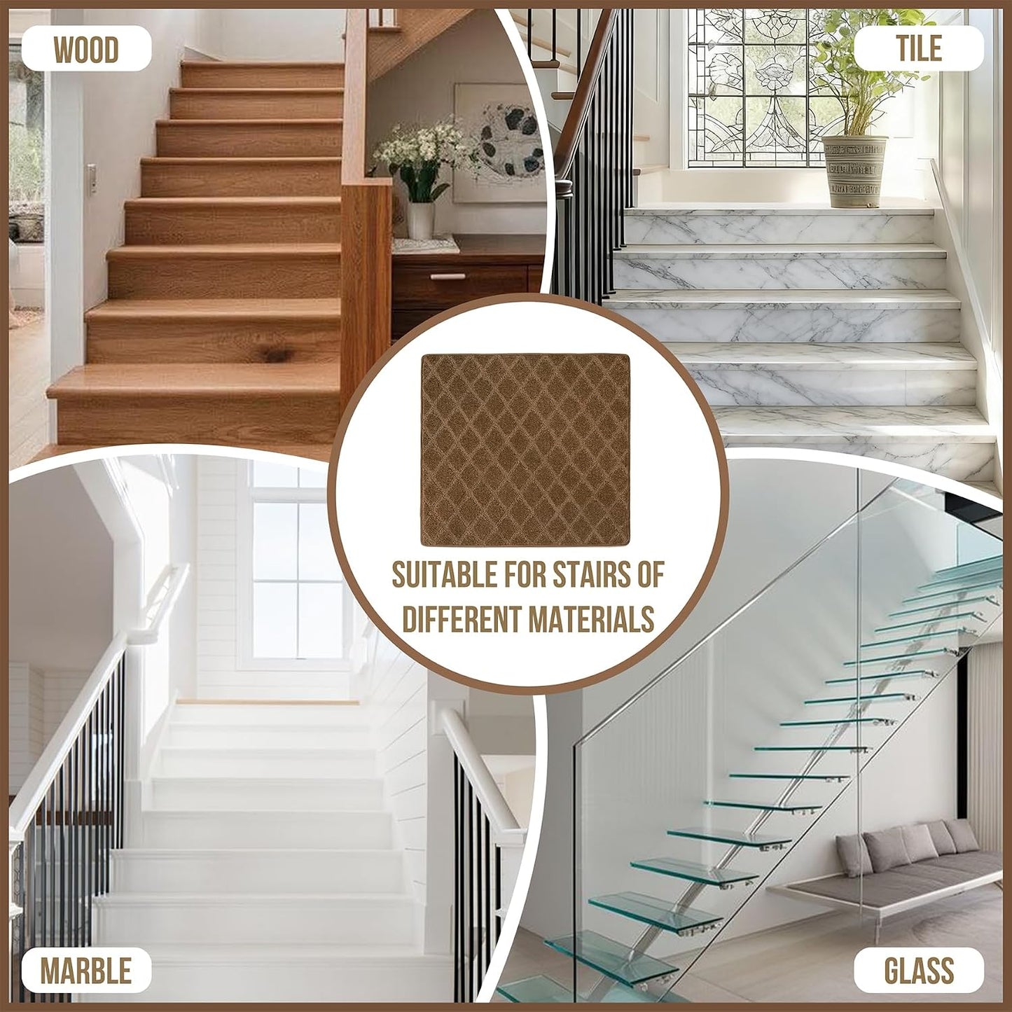 DEXDE Bullnose Stair Treads for Wooden Steps Non-Slip Stair Runner, 14 Pcs | Reusable bullnose carpet Stair Treads Indoor, Peel and Stick Stair Rugs with Edge Protection, Soft Washable, 30"x9.5" Grey