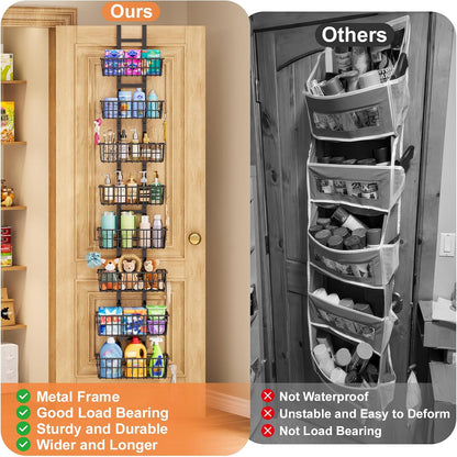 Hongtamoya Over The Door Organizer, Hanging Door Organizer with 5 Metal Baskets, Behind The Door Storage for Pantry Closet Bedroom Bathroom Cabinet Kitchen, White