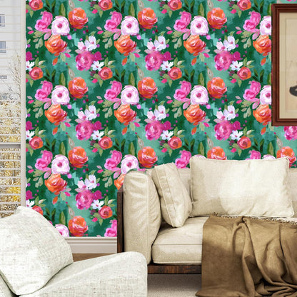 BOKEBEVE Watercolour Floral Peel and Stick Wallpaper Boho Vibrant Contact Paper Renter Friendly Wall Paper for Countertop Cabinet Wall Shelf Liner Removable Blue Colorful 17.5 x 118In