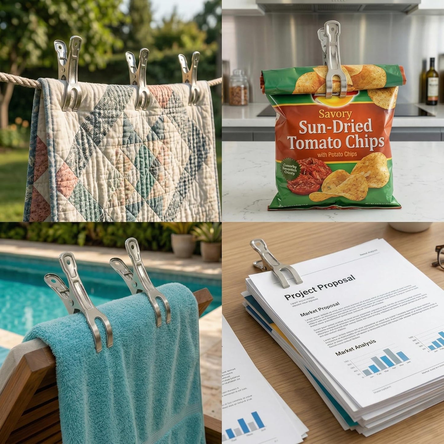Coideal Beach Towel Chair Clips - 10 Pack Pool Cover Clips Stainless Steel Quilt Clamps Metal Large Heavy Duty Clothes Pins Windproof for Sunbed Lounge Cruise