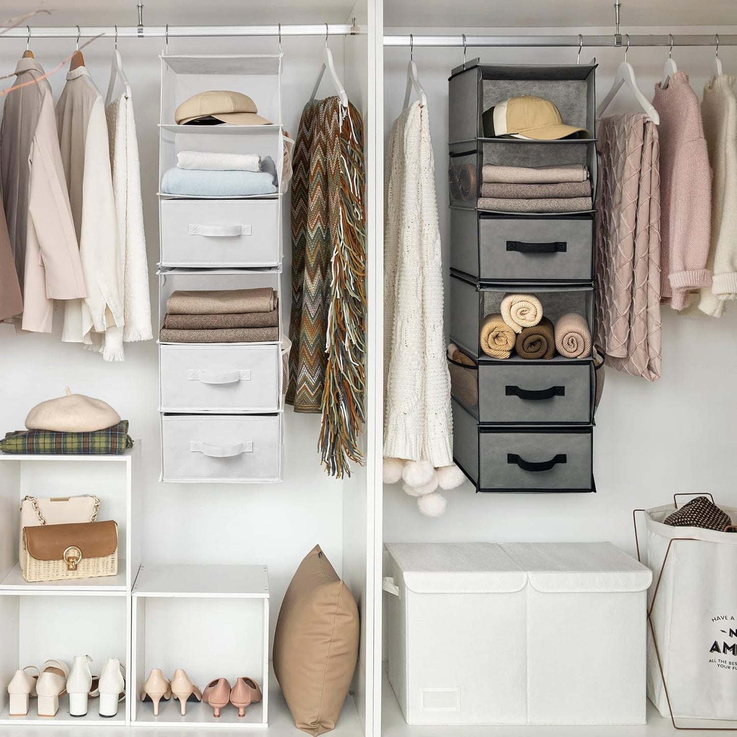 GRANNY SAYS Hanging Closet Organizer 6 Shelves, Closet Organizers and Storage with 5 Drawers, 6 Side Pockets Closet Hanging Organizer, Hanging Storage Organizer for Closet, Baby Clothes, Gray