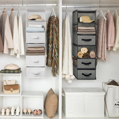 GRANNY SAYS Hanging Closet Organizer 6 Shelves, Closet Organizers and Storage with 5 Drawers, 6 Side Pockets Closet Hanging Organizer, Hanging Storage Organizer for Closet, Baby Clothes, Gray