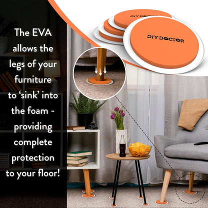 DIY Doctor Furniture Sliders – 8-Piece Set with Large & Small Sliders - Move Heavy Furniture Easily on Carpet, Hardwood & Tile – Reusable Floor Protectors – Orange