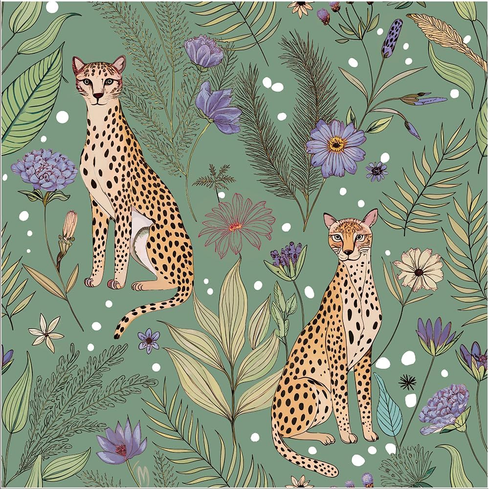Floralplus Peel and Stick Wallpaper Leopard Jungle Removable Wallpaper for Bathroom Renter Friendly Wallpapers Self Adhesive Animal Floral Contact Paper for Accent Wall 17.5 x 118 in