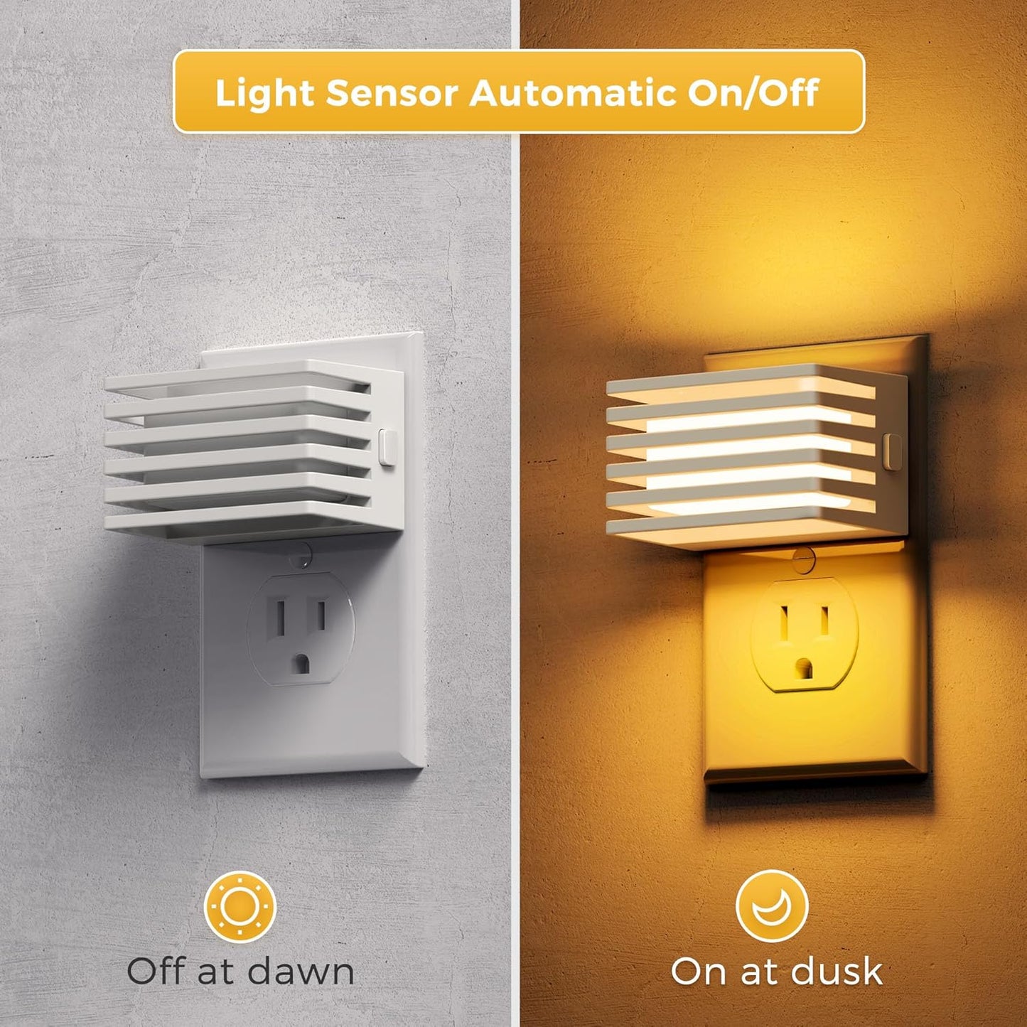 L LOHAS LED Motion Sensor Night Lights, [2 Pack] Dimmable Night Light Plug into Wall with Dusk-to-Dawn Sensor, Adjustable Brightness, 3000K Plug in Nightlight for Bedroom Bathroom Hallway (Black)