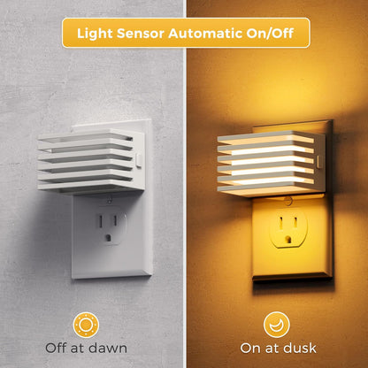 L LOHAS LED Motion Sensor Night Lights, [2 Pack] Dimmable Night Light Plug into Wall with Dusk-to-Dawn Sensor, Adjustable Brightness, 3000K Plug in Nightlight for Bedroom Bathroom Hallway (Black)