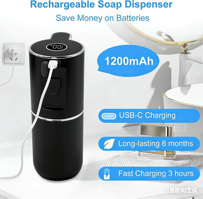 Automatic Soap Dispenser,6-Level Foaming Hand Soap Dispenser,Touchless Dish Soap Dispenser for Kitchen Bathroom,Ipx5 Waterproof,1200mah Rechargeable,12.8oz/380ml,Wall Mount & Countertop