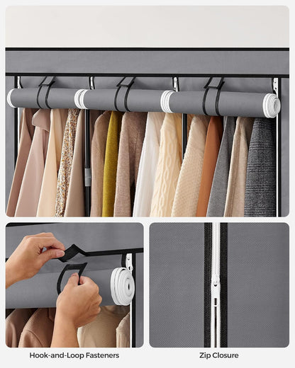 SONGMICS Portable Closet, Wardrobe Closet Organizer with Cover, 3 Hanging Rods and Shelves, 4 Side Pockets, 51.2 x 17.7 x 65.7 Inches, Large Capacity for Bedroom, Living Room, Ink Black URYG092B02