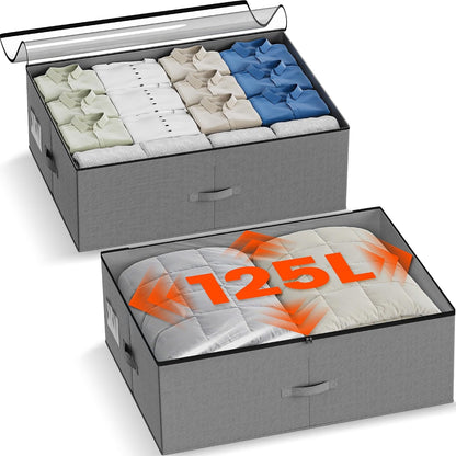 XXXL 78L Under Bed Storage with Wheels, Rolling Storage Containers with Clear Lid & Label, Heavy-Duty Metal Frame, Easy Pull-out, Underbed Storage Bins for Clothes, Shoes, Blankets, and Toys(2PACK)
