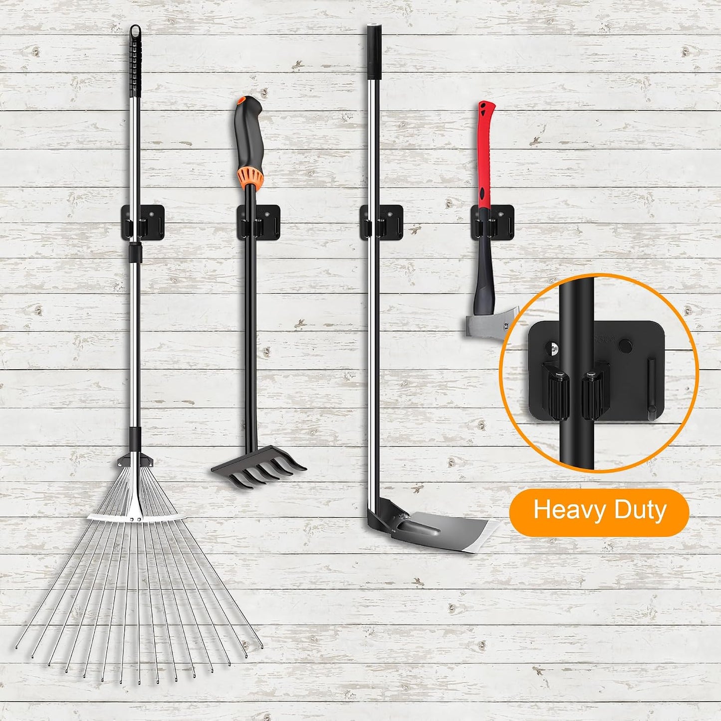 4 Pack Stainless Steel Mop and Broom Gripper with Hook, Screw Drilling or Self Adhesive Mop and Broom Holder Wall Mount, Storage Rack for Closet Laundry Garage Garden Tool Organizer, Silver