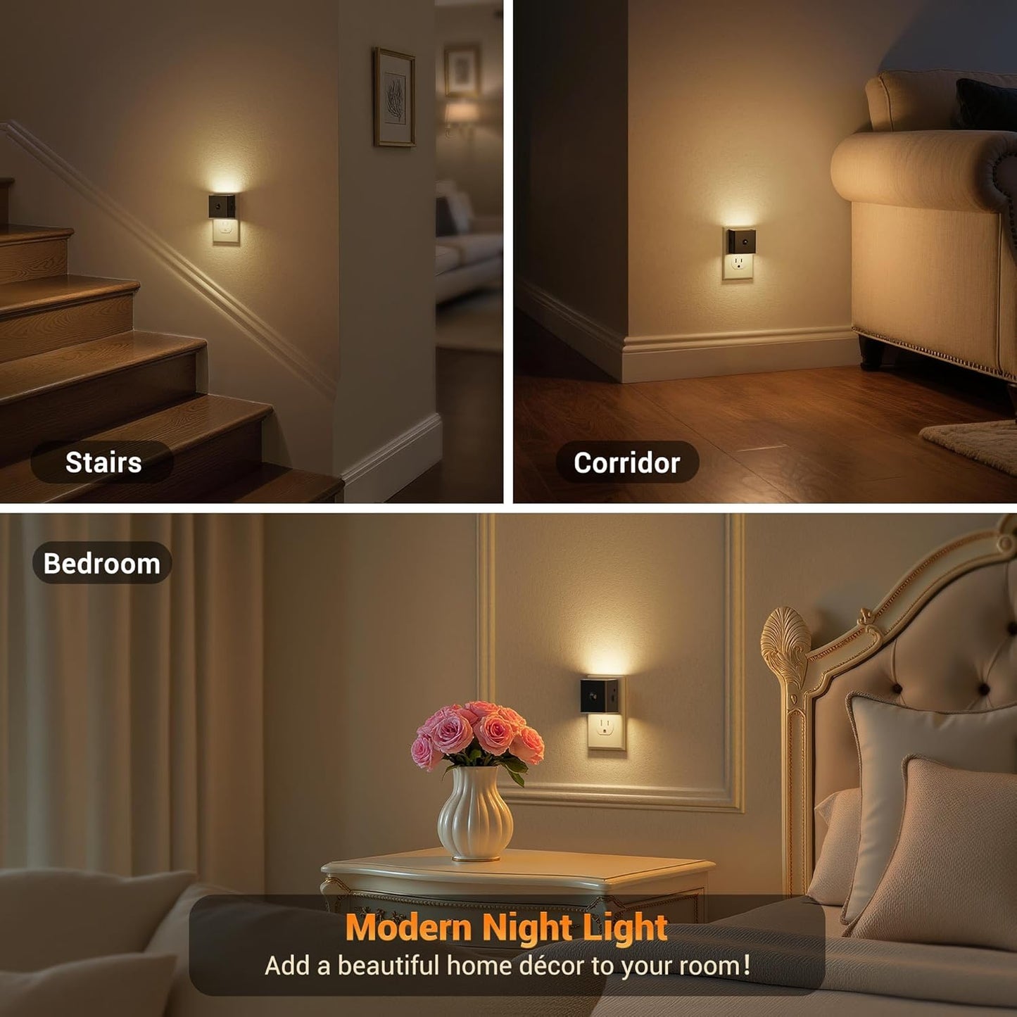 JandCase Motion Sensor Night Light, 2 Pack Motion Activated Night-Lights, 3000K Warm White LED Night Lights Plug into Wall, 30/60LM Adjustable Brightness, for Kids Adults Bathroom Bedroom