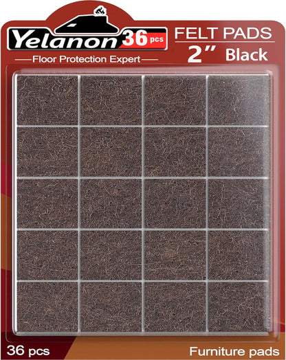 Yelanon Felt Furniture Pads for Hardwood Floors -36 Pcs 2" Premium Floor Protectors for Furniture, Felt Pads for Chair Legs, Black