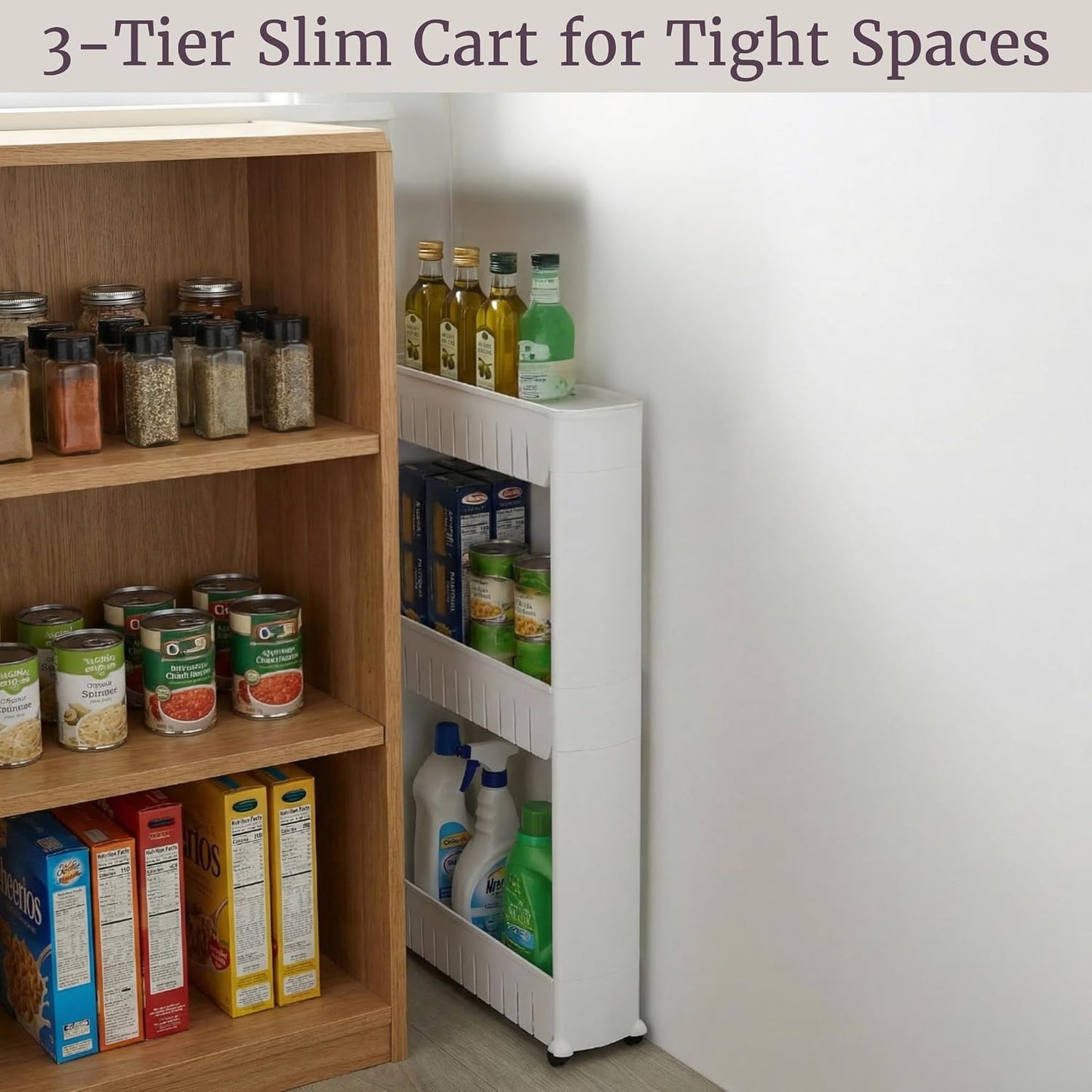Slim Rolling Storage Cart - 5-Tier Utility Cart with Wheels for Bathroom, Kitchen, and Laundry Room - Bathroom Shelves by Lavish Home (White)