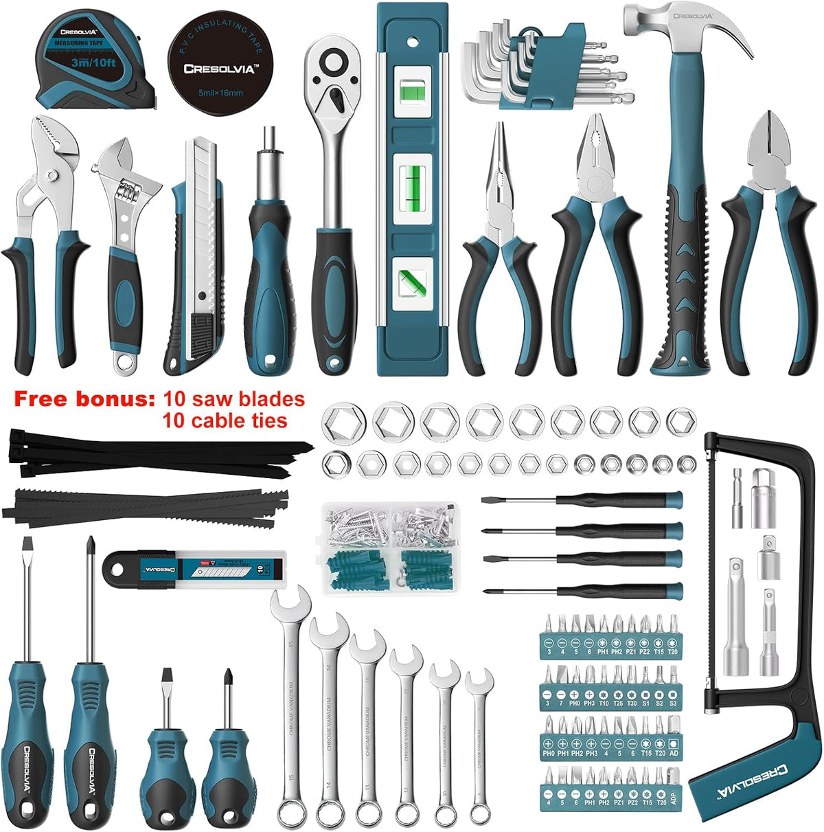 199 Piece Tool Kit for Home,General Household/Auto Repair Tool Set,Basic Hand Tool Kit with Socket Wrench,Tool Box Case for Men,Perfect for Diyer Handyman Homeowner