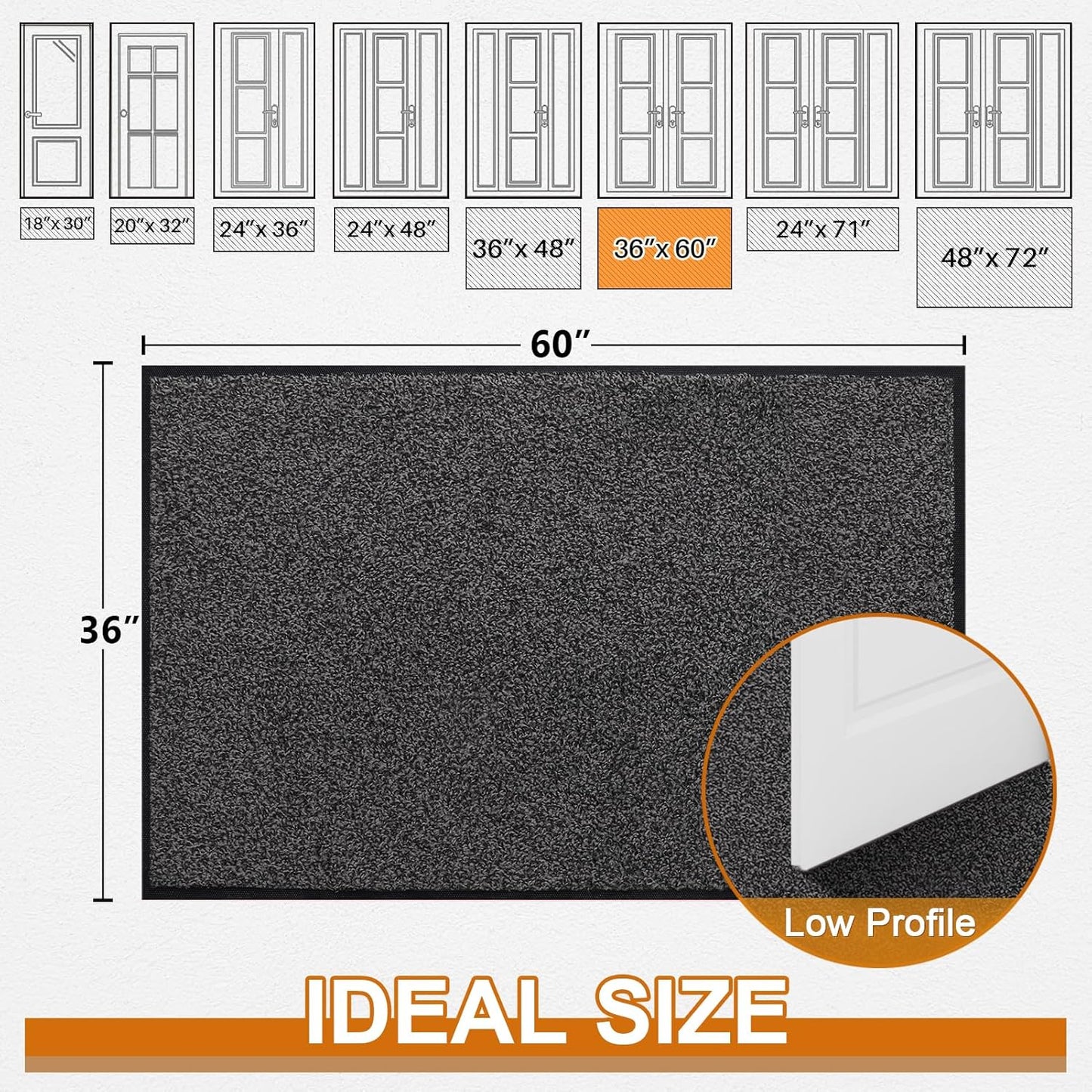 Mibao Front Door Mat, Dirt Trapper Welcome Mat for Outdoor Indoor, Non-Slip Waterproof Doormat, Durable Machine Washable Low Profile Entry Rug for Back Door Outside Patio Porch, 29.5" x 17", Grey