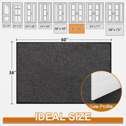 Mibao Front Door Mat, Dirt Trapper Welcome Mat for Outdoor Indoor, Non-Slip Waterproof Doormat, Durable Machine Washable Low Profile Entry Rug for Back Door Outside Patio Porch, 29.5" x 17", Grey
