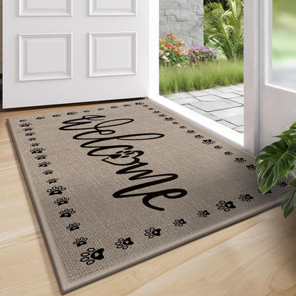 Vaukki Indoor Door Mat 17"x30", Ultra Thin Doormat Indoor Entrance, Non Slip Rubber Backed Inside Welcome Mat for Front Door, Low-Profile Washable Dirt Trapper Entry Floor Mat for Entryway, Sweet Home