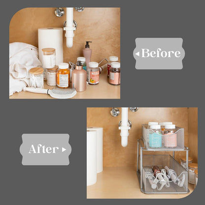 Sorbus 2 Tier Metal Under Sink Organizer for Bathroom, Kitchen, Strong Steel Mesh Sliding Drawers for Under Sink, Under Cabinet, Closet, Kitchen, Pantry, Bathroom Organizers and Storage (Black)