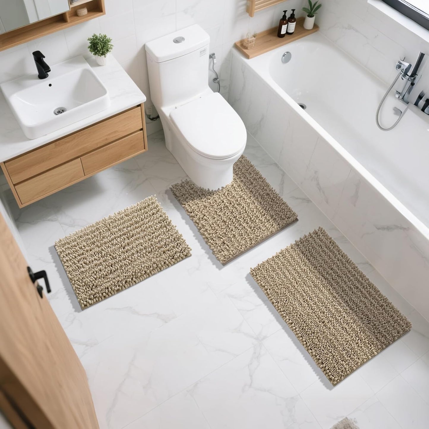 Yimobra Bathroom Rugs Non Slip Washable - Ultra Soft Absorbent Chenille Bath Mat, Quick Dry Shaggy Floor Carpet for Tub Shower, Gray Home Decor Accessories, 24x17 Inch