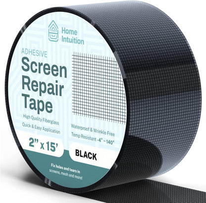 Home Intuition 2" x 15 Feet Premium Screen Repair Tape Roll for Window, Door, Patio, Pool Screens – Waterproof Fiberglass Mesh Adhesive Roll – Easy Fix for Screen Tears, Holes – Durable Screen Patch