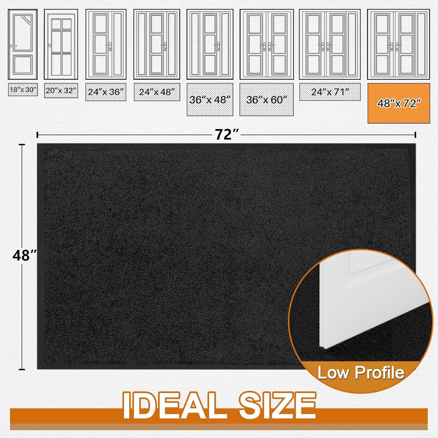 Mibao Front Door Mat, Dirt Trapper Welcome Mat for Outdoor Indoor, Non-Slip Waterproof Doormat, Durable Machine Washable Low Profile Entry Rug for Back Door Outside Patio Porch, 29.5" x 17", Grey
