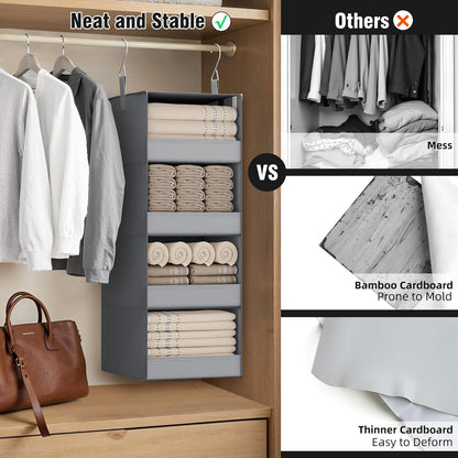 GRANNY SAYS 3-Shelf Hanging Closet Organizer and Storage, Collapsible Hanging Closet Shelves, Hanging Organizer for Closet & RV, Gray, 29 ½" H X 12" W X 12" D, 1-Pack