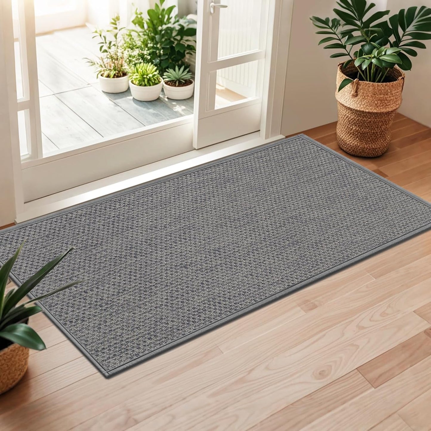 LEKEEPGO Door Mat 17"x29", Non Slip Door Mat Indoor Entrance, Rubber Backing Indoor Door mats Washable Absorbent Low-Profile Doormat Front Entryway Entry Resist Dirt Inside Door Mats, Khaki
