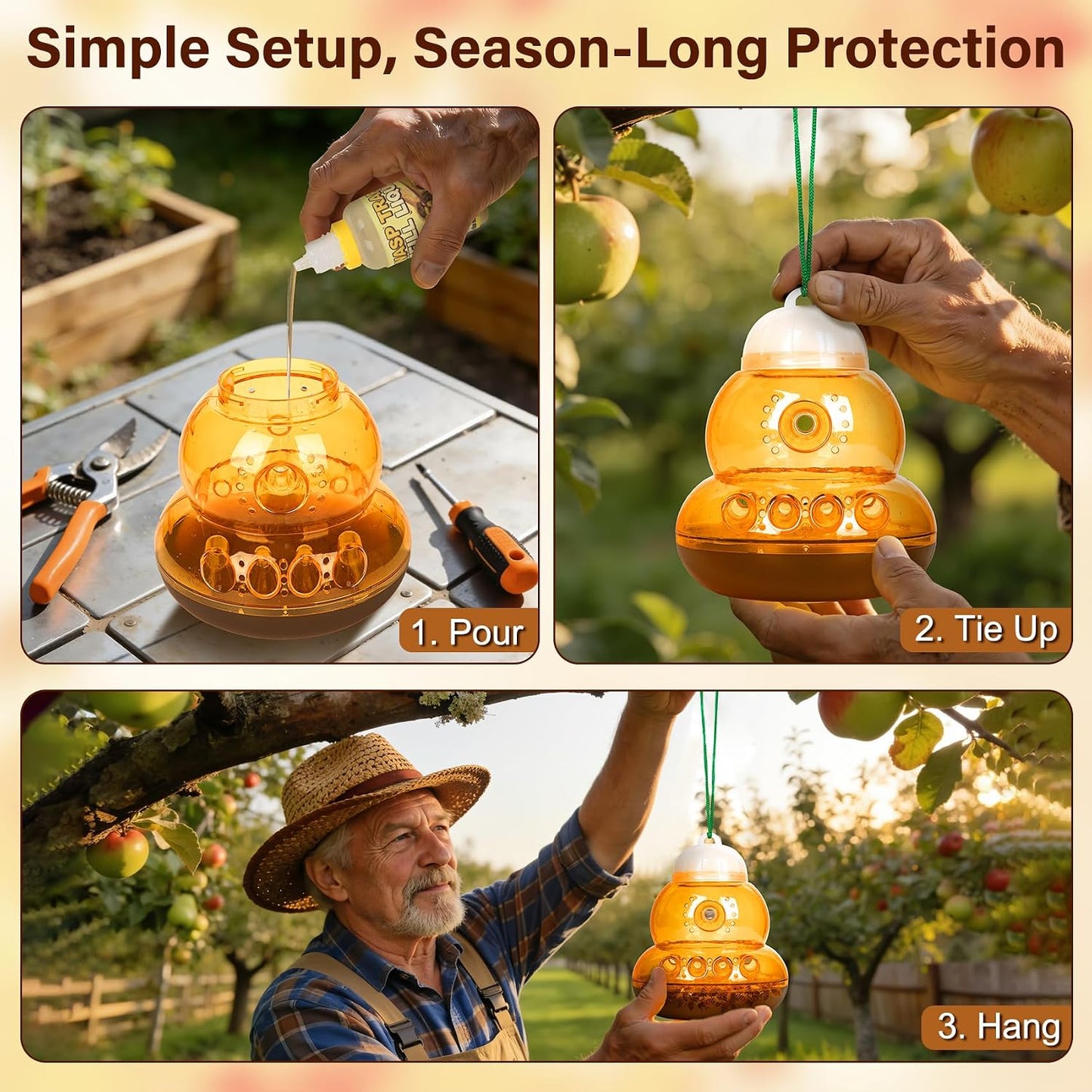 Reusable Wasp Traps Outdoor Hanging for All Wasp for Outside | Specialized Bait, Fits Hornet, Yellow Jacket, Wasp & Carpenter Bee, Brush Included, All-day Use for Garden, Orchard & Farm