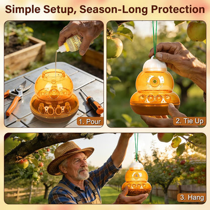 Reusable Wasp Traps Outdoor Hanging for All Wasp for Outside | Specialized Bait, Fits Hornet, Yellow Jacket, Wasp & Carpenter Bee, Brush Included, All-day Use for Garden, Orchard & Farm