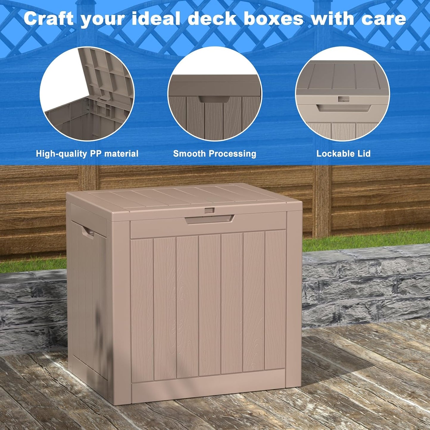 125Gal Outdoor Storage Box, Lockable Deck Box with Hydraulic Lid | Waterproof UV-resistant, Durable outdoor bin for patio cushions, pool accessories & garden tools. Keeps contents secure & dry