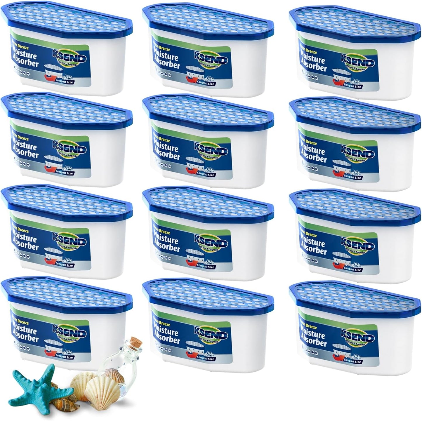Ksend Moisture Absorbers, 12 Pack, Compact Dehumidifier for Closet, Efficient Humidity Absorber Boxes, Moisture Absorber for Closet, Odor Eliminator with Fragrance Free, Blue, 6.4oz, 300ml
