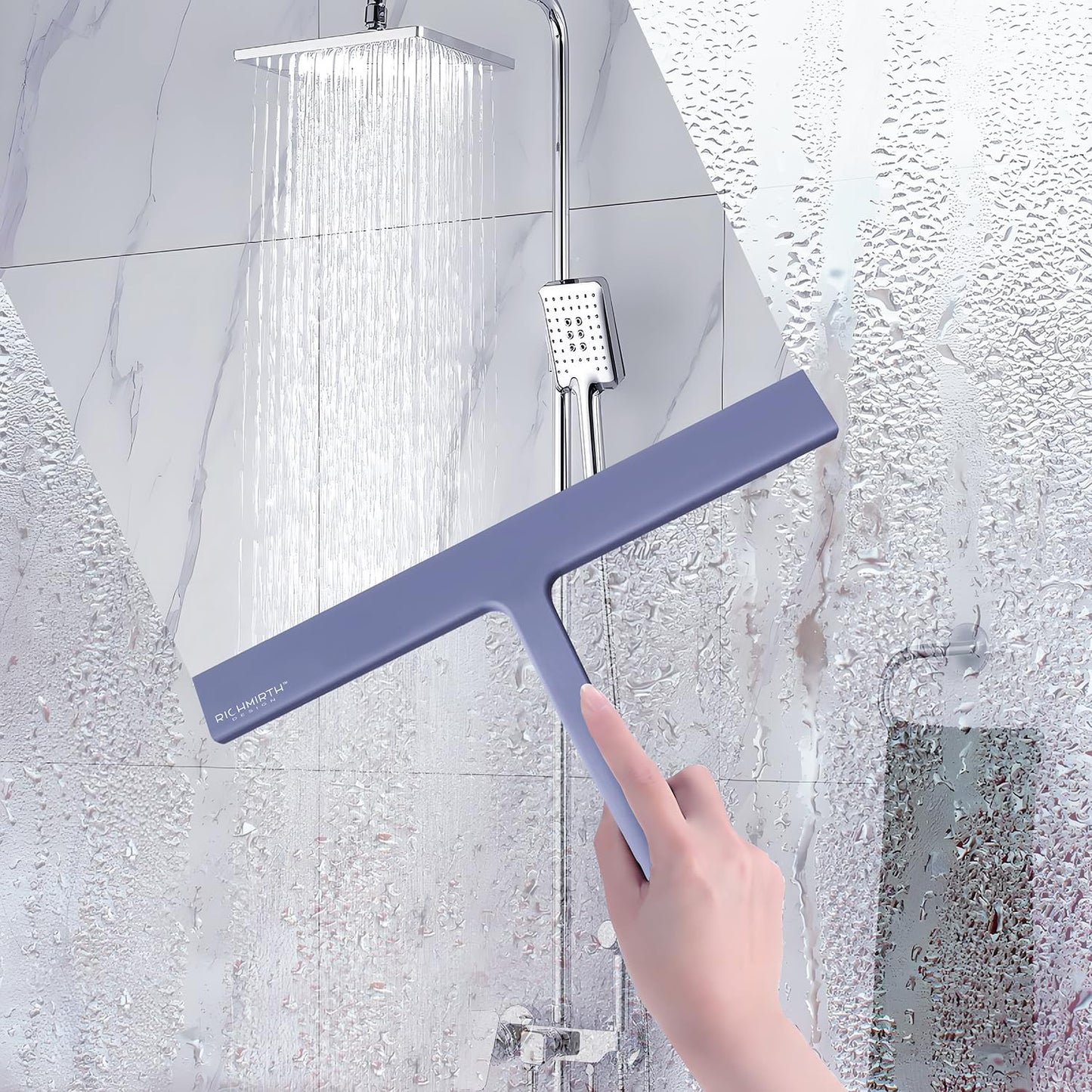 Shower Glass Cleaner Squeegee, 9 Inch Width Silicone Bathroom Squeegee for Shower, Glass, Car Window, Mirror - Green