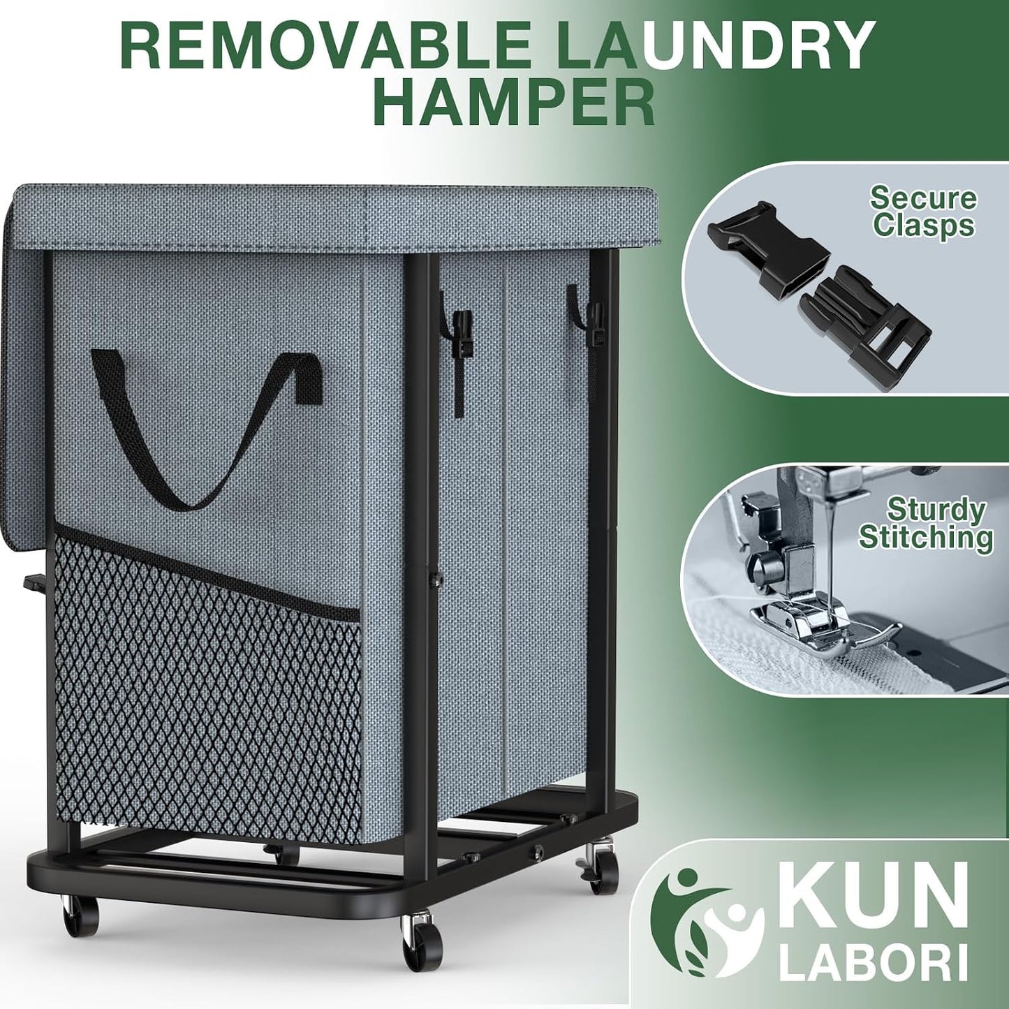 60 Gal(230L) Laundry Basket with Lid, Rolling Laundry Hamper with Wheels, Dirty Clothes Hamper with Metal Frame and Removable Bag Design, Suitable for Laundry Room, Bedroom (Black, 3 Section 230L)