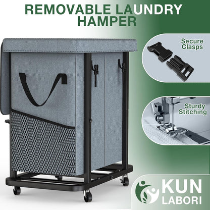 60 Gal(230L) Laundry Basket with Lid, Rolling Laundry Hamper with Wheels, Dirty Clothes Hamper with Metal Frame and Removable Bag Design, Suitable for Laundry Room, Bedroom (Black, 3 Section 230L)