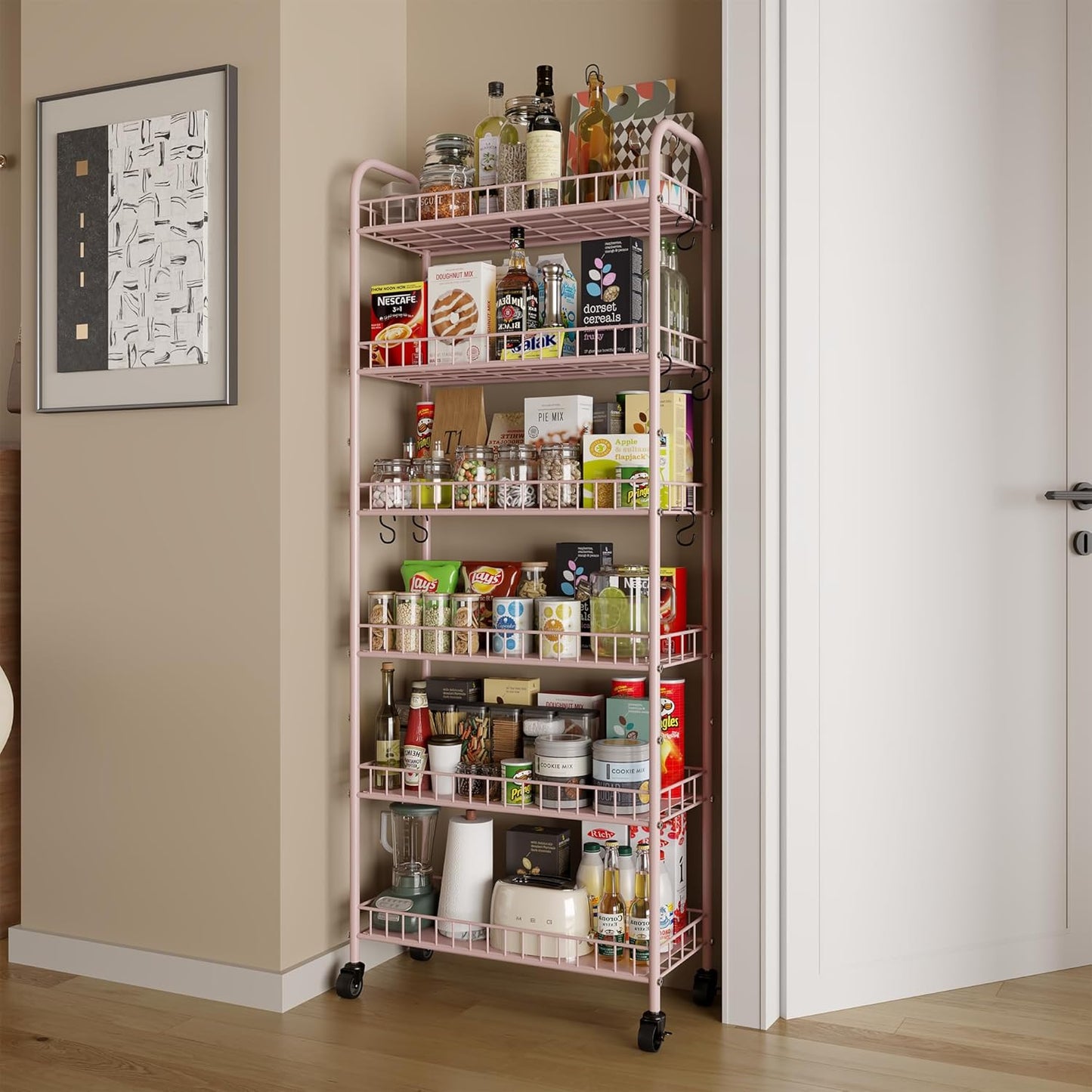 Slim Rolling Storage Cart with Wheels, Metal 6 Tier Spice Rack Mobile Shelving Unit Organizer Kitchen Utility Cart for Office Bathroom Kitchen Laundry Room Narrow Places (6inches)