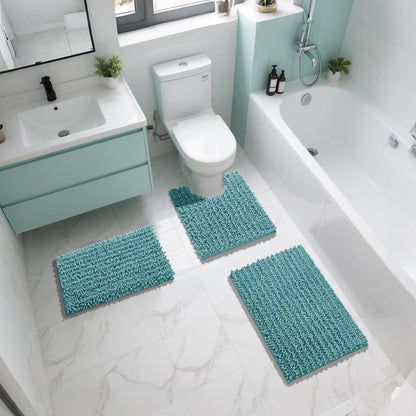 Yimobra Bathroom Rugs Non Slip Washable - Ultra Soft Absorbent Chenille Bath Mat, Quick Dry Shaggy Floor Carpet for Tub Shower, Gray Home Decor Accessories, 24x17 Inch