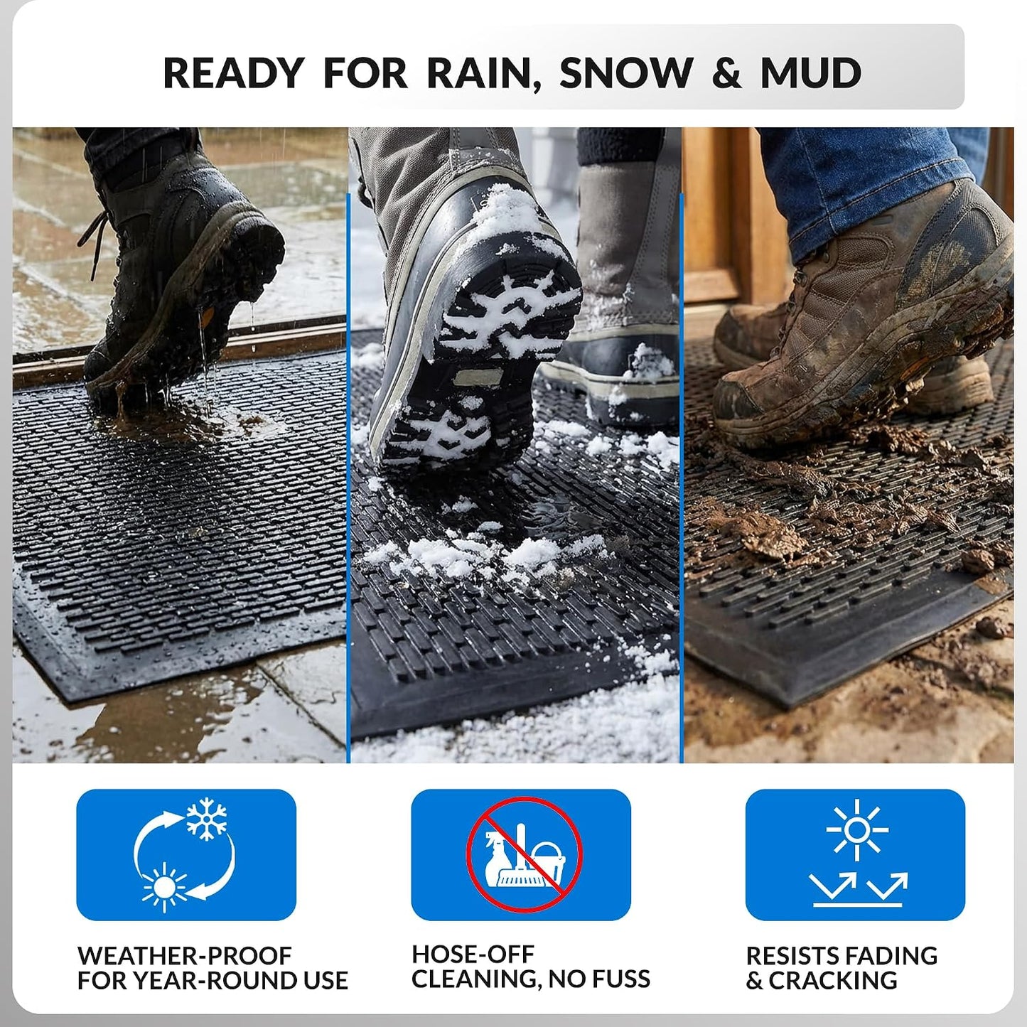Heavy Duty Rubber Scraper Door Mat – Commercial Grade Indoor Outdoor Entry Mat, Non-Slip Low Profile Dirt Trapping Floor Mat for Front Door, Office, Garage & Store Entrance, Black (3' x 5')