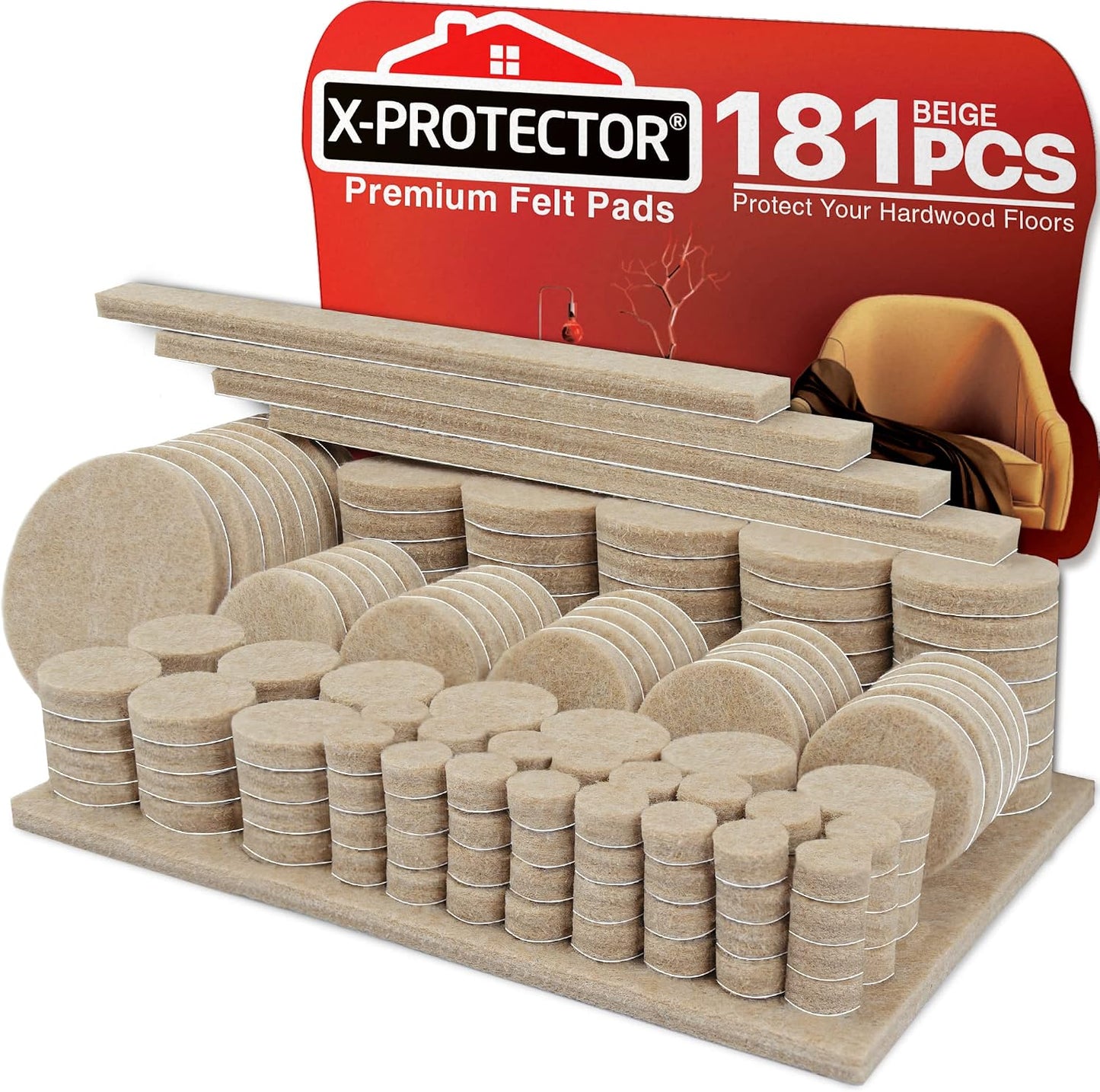 Felt Furniture Pads X-PROTECTOR - 48 Premium Floor Protector Chair Felts for Feet Wood Floors Best Hardwood Protect Your Hard Floors! (Brown)