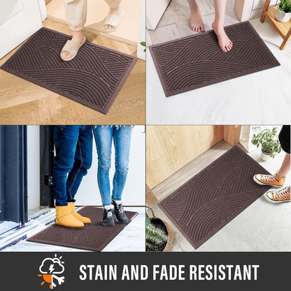HIYARD Sturdy Front Door Mat, Absorbent Muddy Dirt Resist Welcome Door Mats Outdoor Indoor, Stain and Fade Resistant, Non-Slip Backing Entry Mat Low Profile Doormat for Entryway, 29×17, Beige