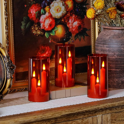 3 in 1 Flameless Taper Short Candles with 10 Key Remote Control and Timer, Battery Operated Pack of 2 LED Acrylic 3" x6" Grey Pillar Flickering Warm Light