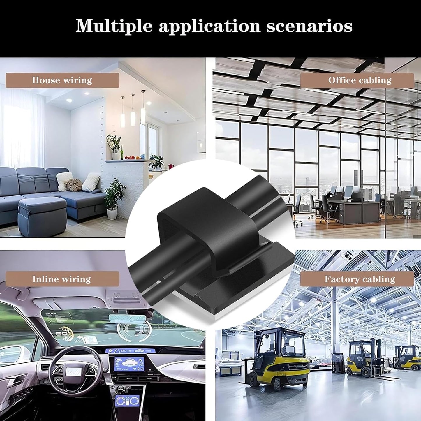 Cable Clips，50PCS Electrical Cord Management Adhesive Cable Wire Clip Wire Clips wall，Used for Cars, Offices, and Homes Cable Clips Cord Organizer (Transparent)