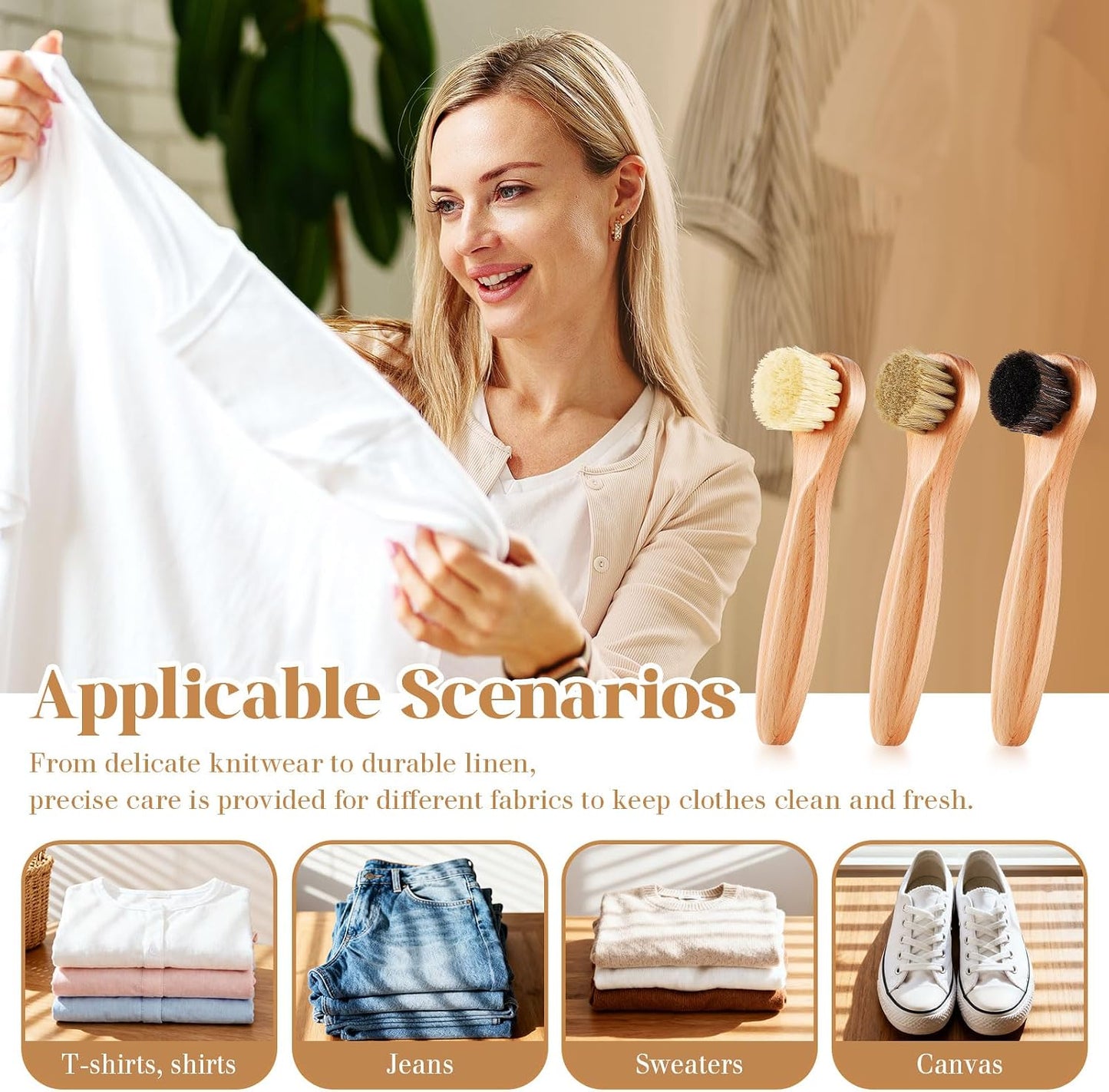 3 Pcs Wood Laundry Stain Brush Stain Remover Brushes with Boar Bristle Small Stain Brush for Clothes for Scrubbing Stains from Furniture Fabric Leather(3 Pcs C)