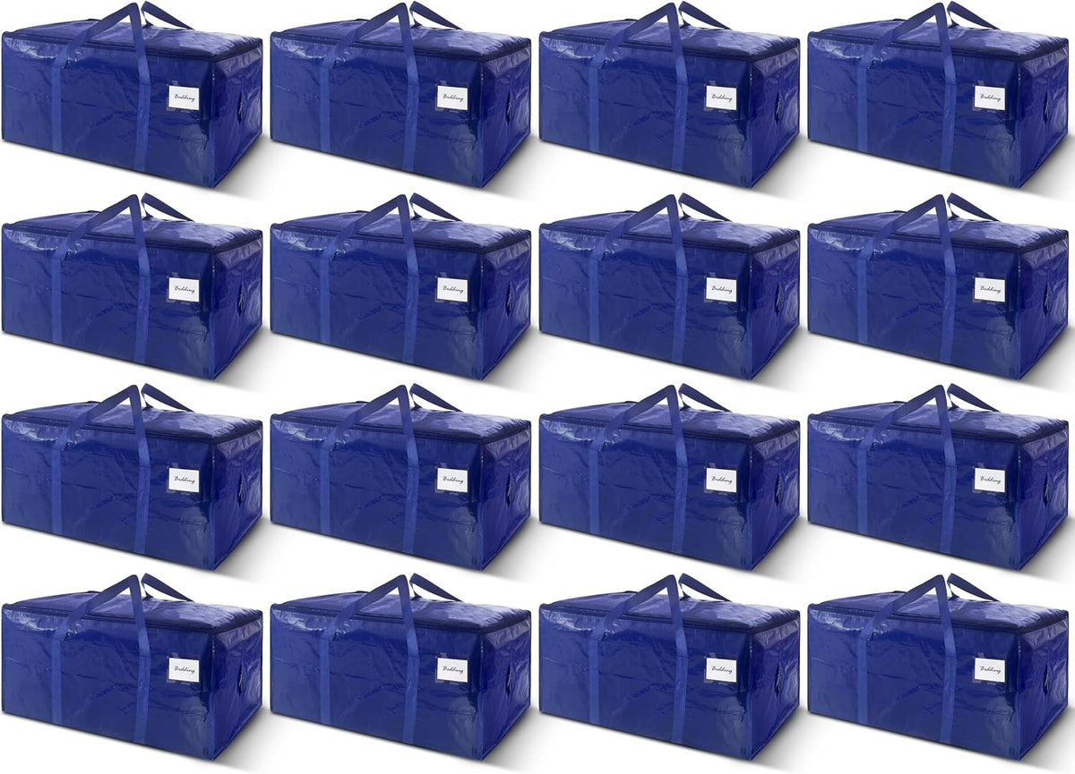 8 Pack Extra Heavy Duty Large Moving Bags with Strong Zipper & Carrying Handles, Sturdy Clothes Storage Bags Totes Bins, Packing Bag Move Boxes College Moving Supplies, Dark Blue - 24 gal