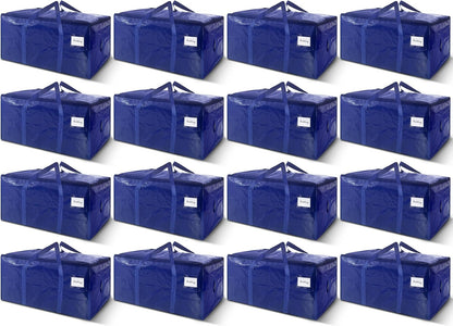 8 Pack Extra Heavy Duty Large Moving Bags with Strong Zipper & Carrying Handles, Sturdy Clothes Storage Bags Totes Bins, Packing Bag Move Boxes College Moving Supplies, Dark Blue - 24 gal