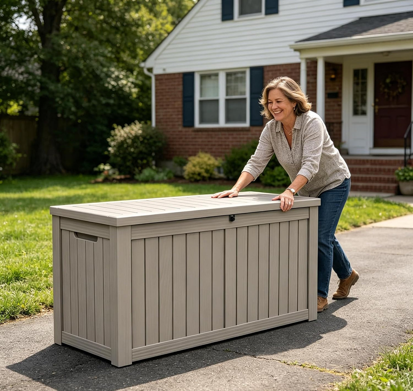 LAUSAINT HOME 320 Gallon Resin Deck Box, Package Delivery Box with Lockable Lid, Waterproof Outdoor Storage Box For Garden Tools, Patio Cushions(320 Gallon,Black)
