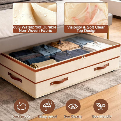 Dolicer 2 Pack Under Bed Storage with Wheels, 6in-10in Height Adjustable Underbed Storage Containers, 92L XXXL Under Bed Drawers Rolling Bin with Clear Lids for Dorm Shoes Clothes Organizers(Grey)