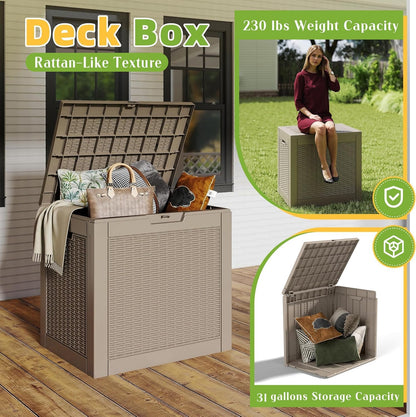 230 Gallon Large Outdoor Storage Box Waterproof, UV Resistant Resin Deck Box with Hydraulic Rod & Lockable Latch for Patio Furniture, Outside Storage Box for Garden Tools, Patio Cushions, Black