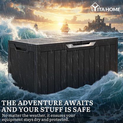 YITAHOME 100 Gallon Large Outdoor Deck Box | Waterproof Resin Storage Box, Lockable Indoor Outdoor Storage Container for Patio Furniture Cushions, Pool Accessories