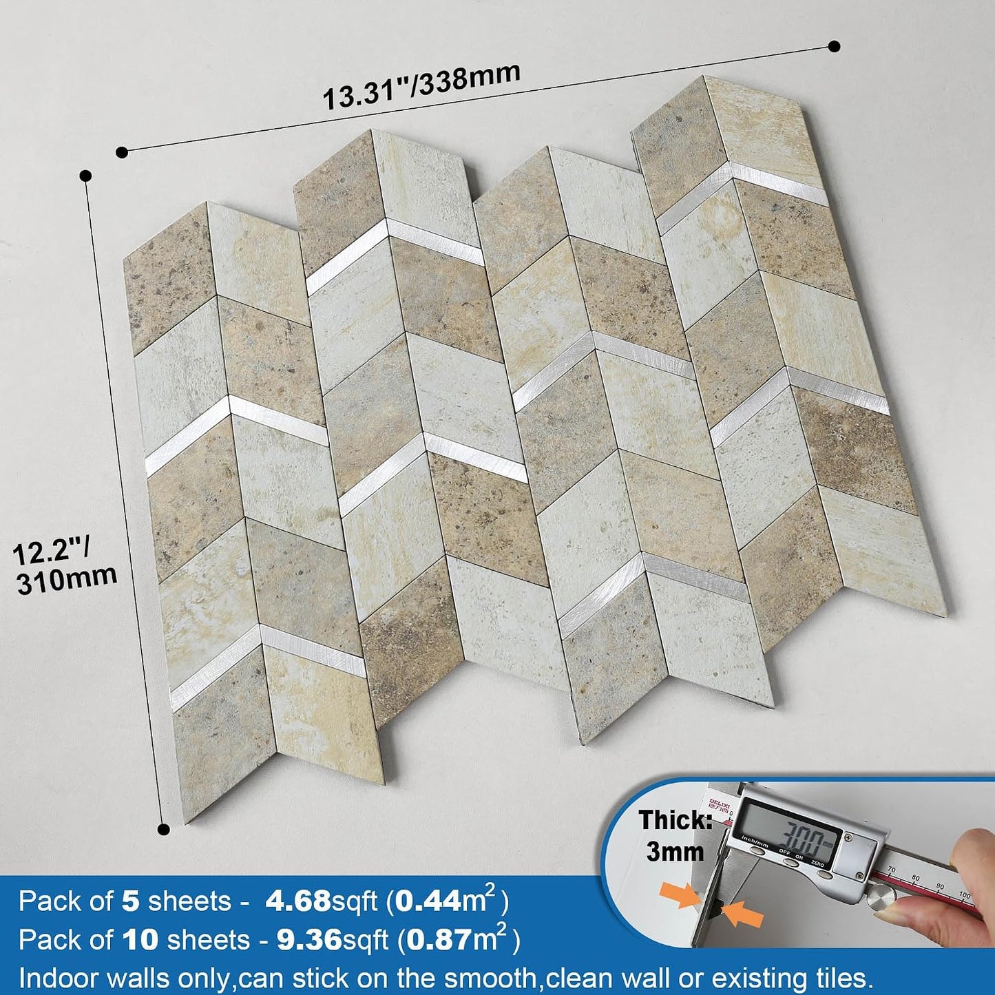 MOFIT Peel and Stick Backsplash for Kitchen,3D Wall Panel Peel and Stick Tile Self Adhesive Backsplash for Bathroom Tile Stickers Diamond (5Sheets,Blue Green Gray)